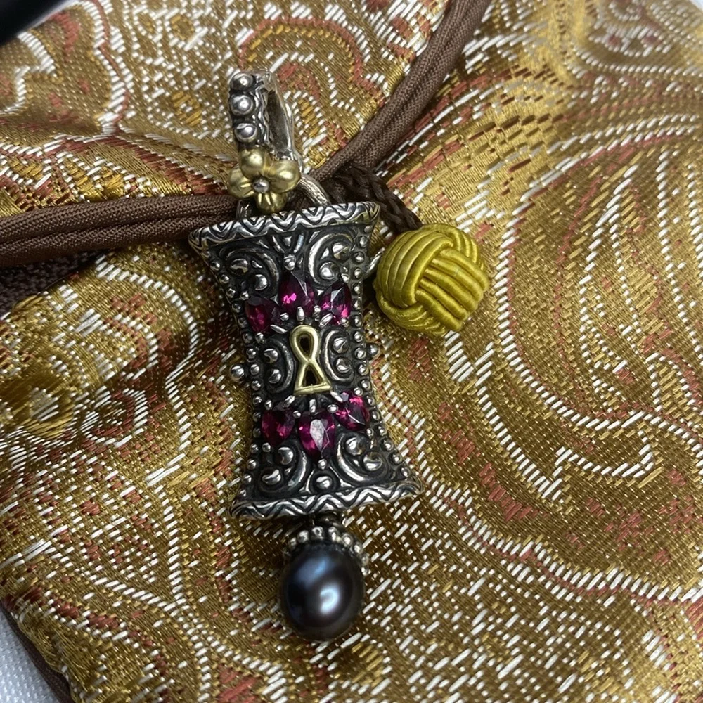 Barbara Bixby Sterling and 18k gold accent Lock pendant / enhancer - Picture 2 of 6